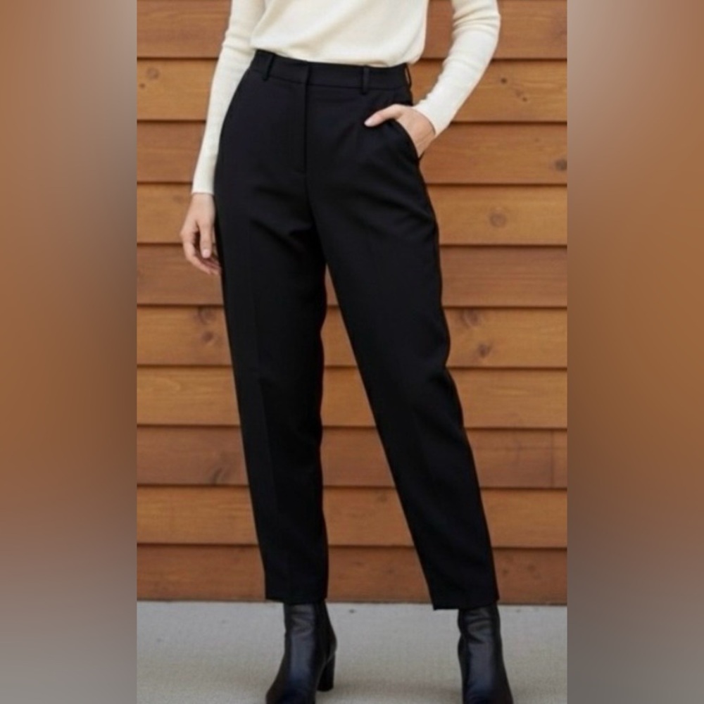 COS Black Wool Blend Tapered Trousers Pants, Size 2